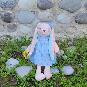 عروسک خرگوش ناز لباس آبی کوچک
